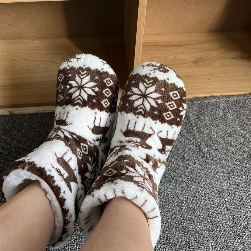 

Home Slippers Boots Womens Winter Warm Indoor Christmas Elk Fur Contton Plush Anti Skid Non Slip Soft Deer Female Floor Shoes