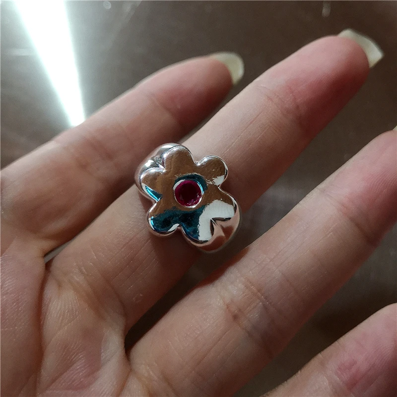 Koreanische Mode Niedlicher Herz-, Apfel-, Stern- und Geometrischer Offener Metallring für Frauen Y2K Gothic Kreativer Charm Grunge Schmuck Accessoires – Detail 6