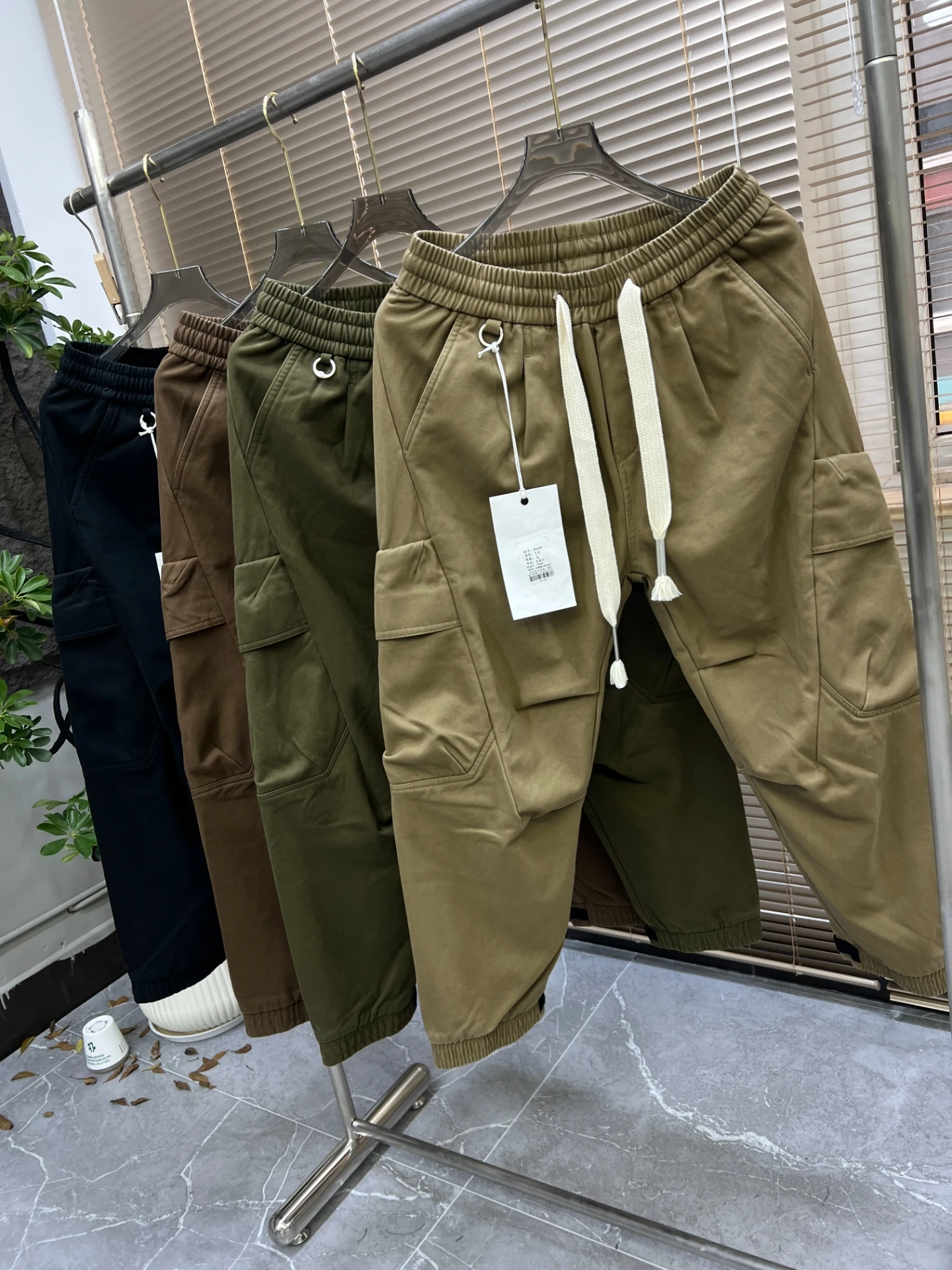 

Heavyweight Cotton Fce Lined Dstring Waist Work Trousers Men's Winter Warm Elastic Cargo Pants Pampa& Sle Casual P...