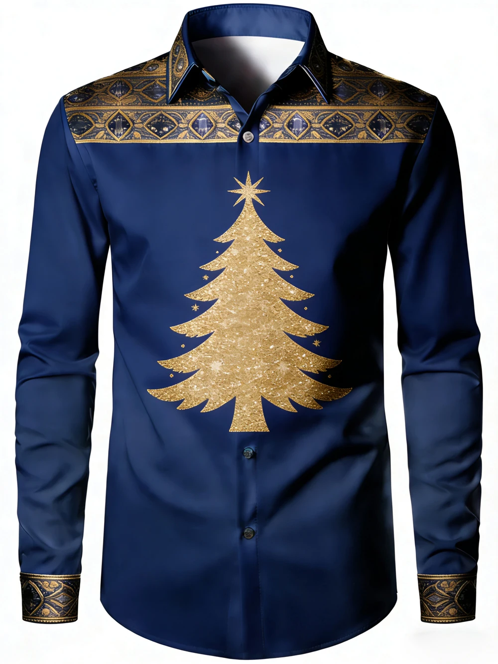 Camisa estampada festiva navideña de lujo ligera para hombre, camisa hawaiana de manga larga con botón de solapa para playa, ropa para fiesta al aire libre para hombre