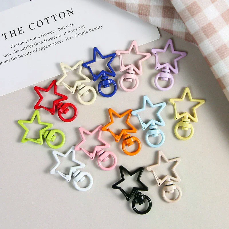 10Pcs Metal Colorful Five-pointed Star Keychain Keyring Hooks With Lobster Clasp For DIY Craft Jewelry Making Keychain Supplies