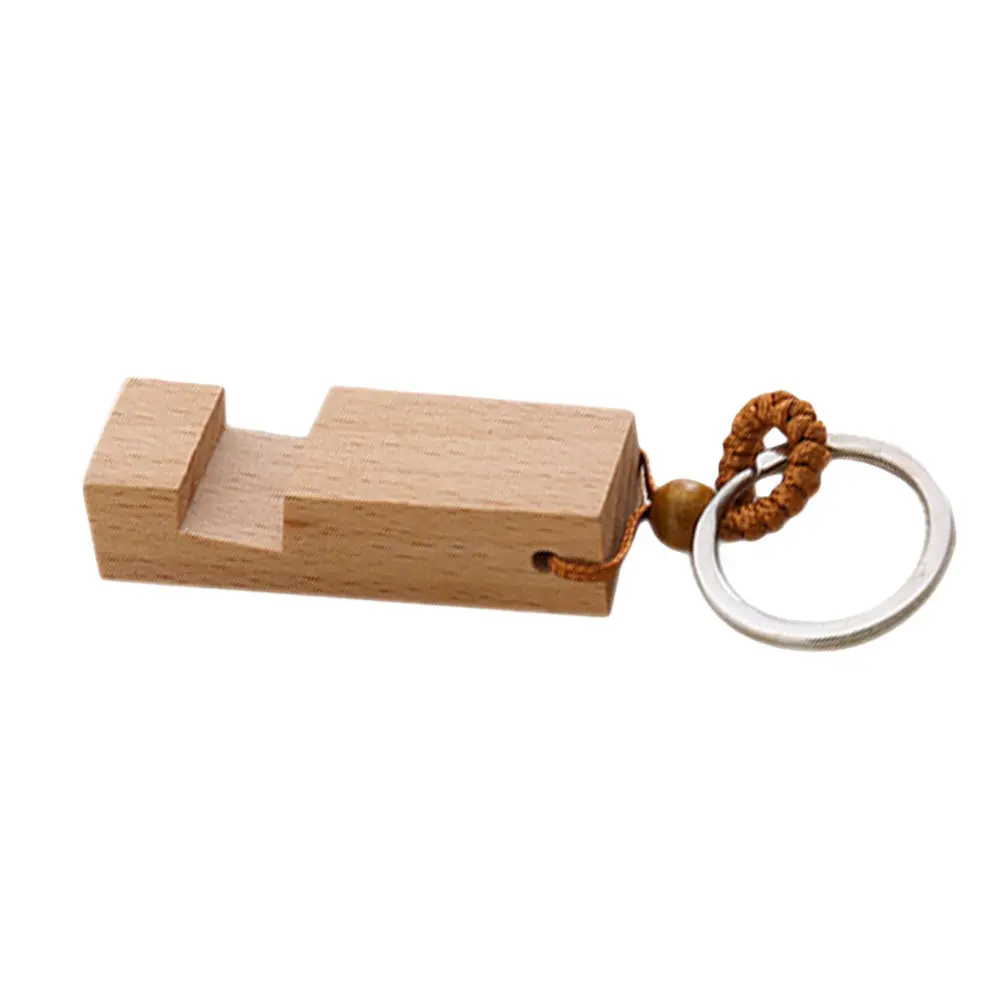 Creative Wood Cell Phone Stand Keychain Universal Smartphone Holder Portable Desktop Bracket for Tablets Phones Charging Movies