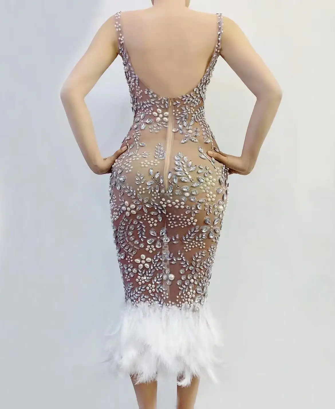 Vestido de noche elástico con diamantes de imitación brillantes para eventos especiales, vestido de fiesta de lujo de malla Sexy para mujer