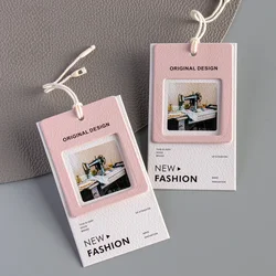 100pcs Clothing Hangtag Custom Logo Women's Clothing Trademark Hangtag High-grade Roland Grain Hangtags Cards with Strings