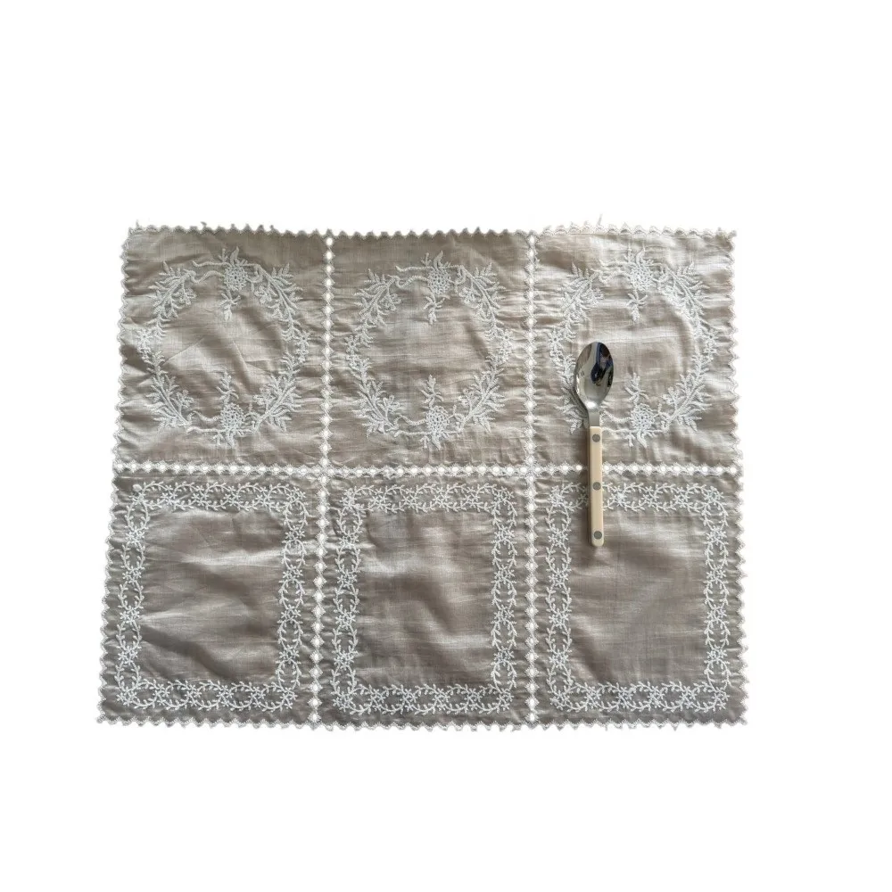 Flower Embroidered Lace Placemats Soft Flounced Lightweight Cloth Napkins French Square Western Food Mats Photo Background
