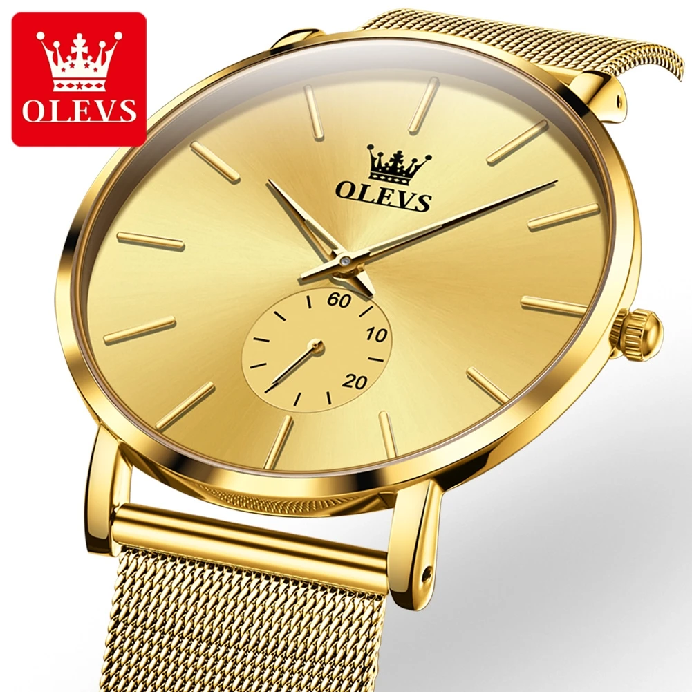 OLEVS 9954 New Simple Quartz Watch For Men 7.5mm Thin Dial Waterproof Dress Wrist Watches Milanese Steel Strap Man Hand Clock