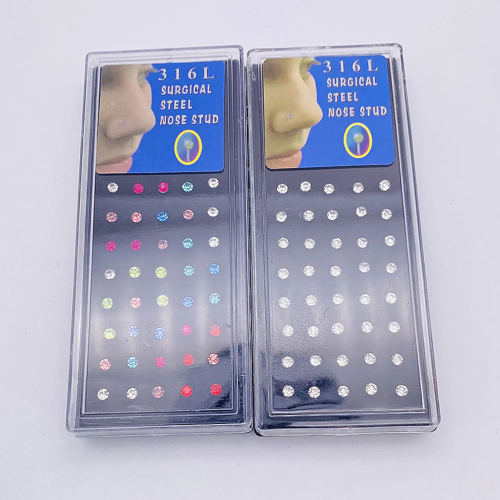 Nose Studs Stainless Steel Crystal Nose Ring Piercing Set For Women Gift With Box 24/40/60Pcs