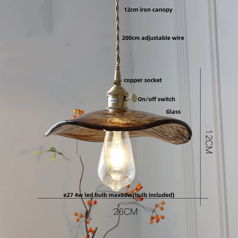 IWHD Brass Knob Switch LED Pendant Lights Coffee Restaurant Kitchen Light Nordic Modern Wire Adjustable Amber Glass Hanging Lamp