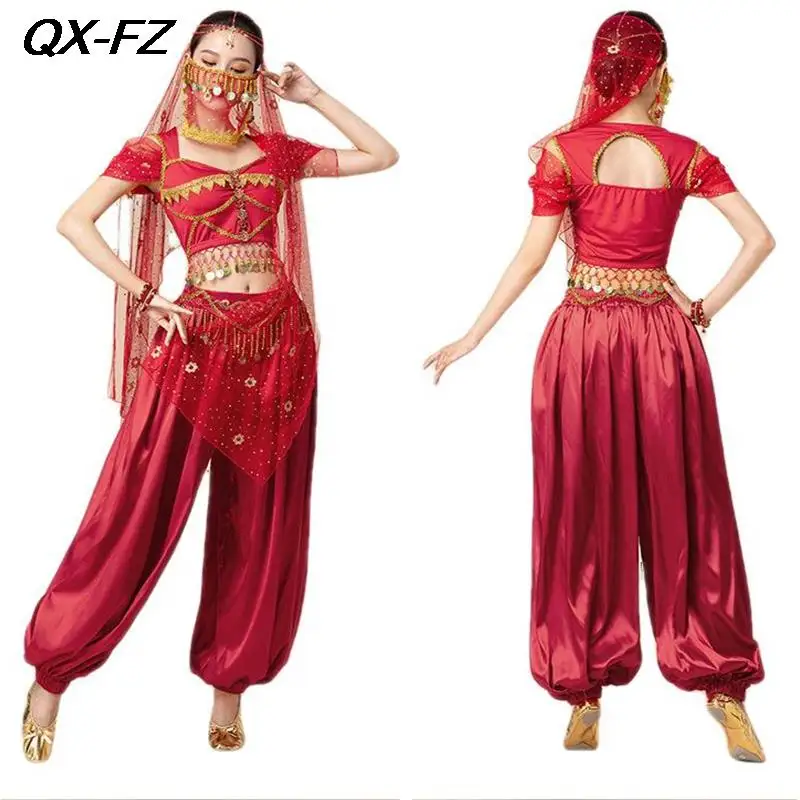 مجموعة أزياء بوليوود للسيدات للرقص الشرقي الهندي + سراويل تناسب الأميرة العربية الشرقية ملابس الرقص أداء الياسمين #6