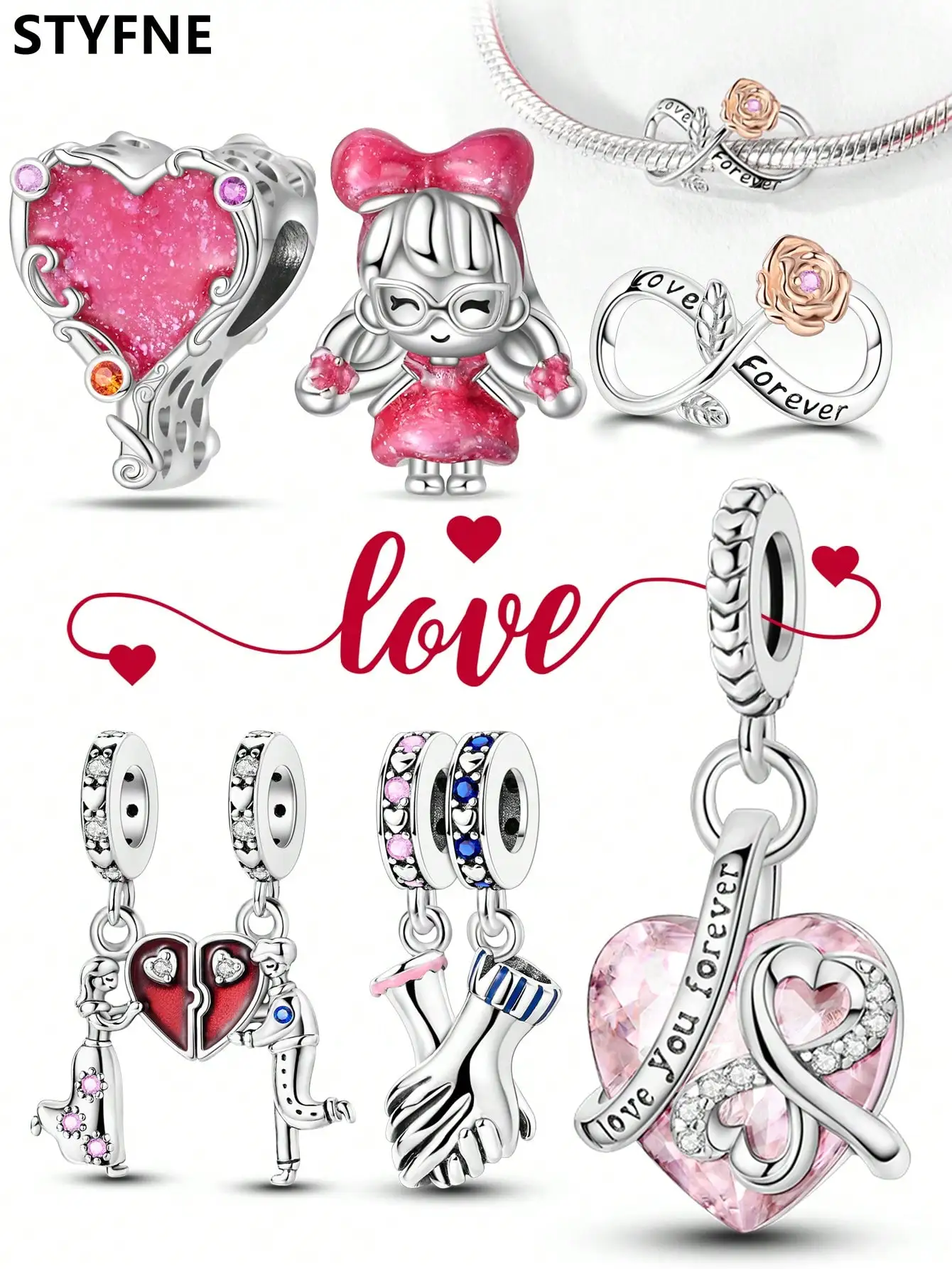 Charms Plata Valentine's Day Unlimited Love Beads Charm Silver Plated Fit Charms Original Bracelet for Jewelry Making DIY Charm