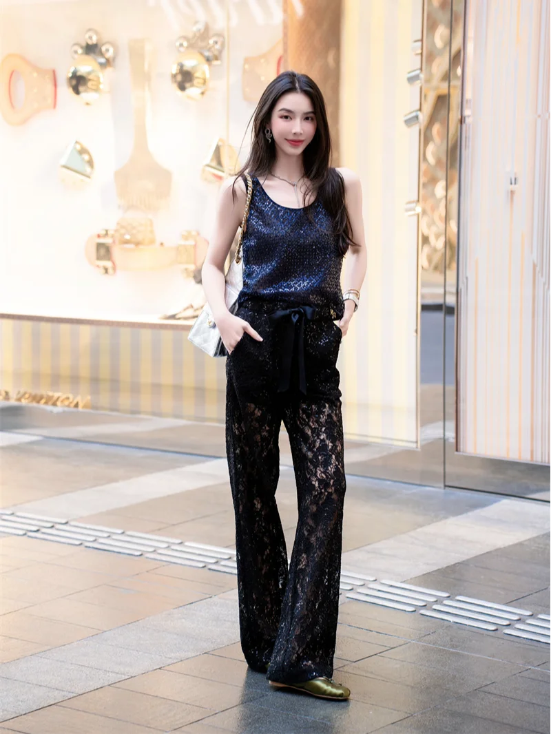 

Брюки с пайетками Nothing Nine Matilda, длинные повседневные брюки с пайетками для женщин, весна 2025, другой материал, 00%