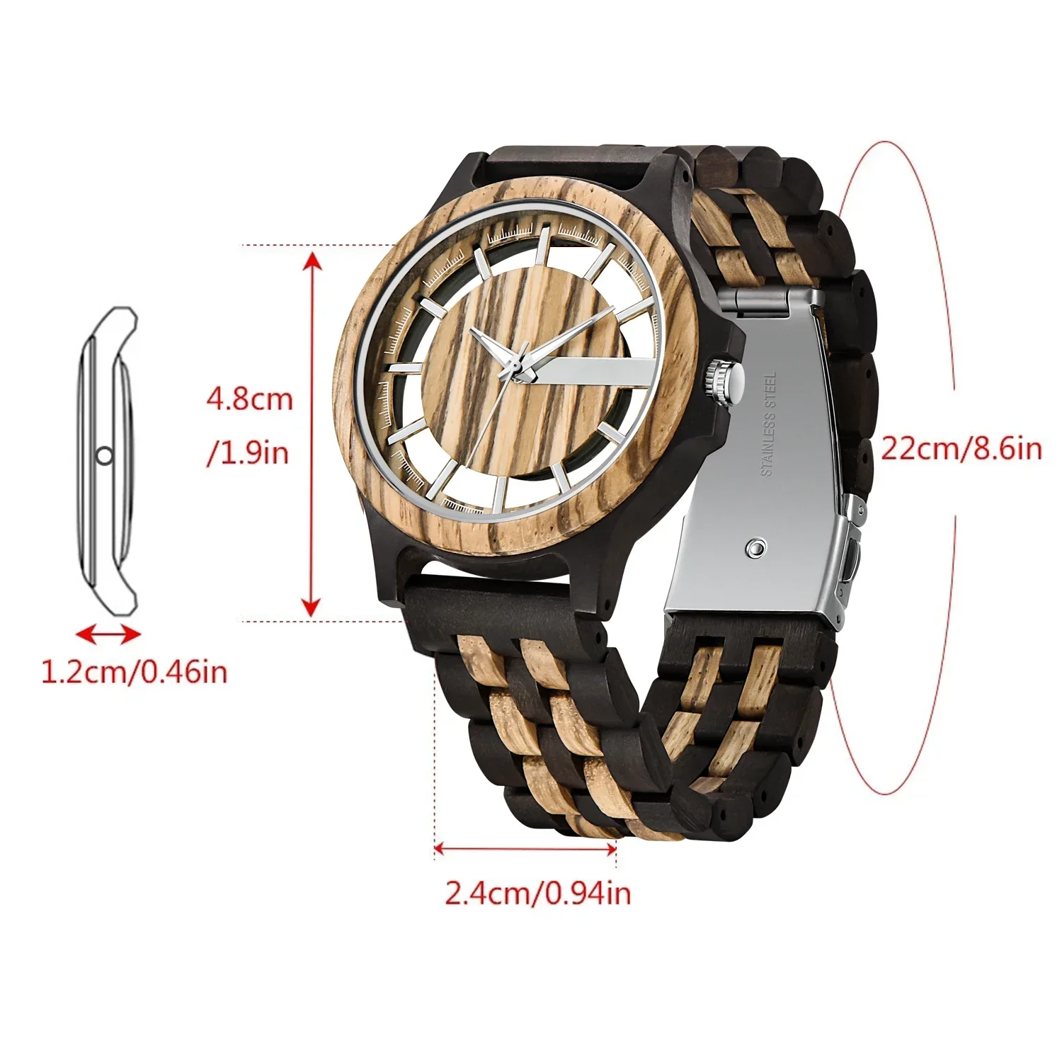 Black Steampunk Design Wooden Quartz Men's Hollow Watch Color Blocked Street Casual Fashion Men's Accessories Watch