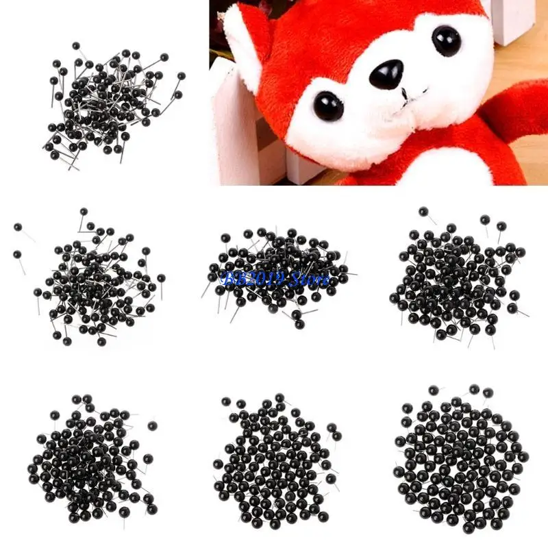 Q0KB 100Pcs Glass Eyes 4mm Needle Felting Black Beans Puppet for Doll Craft