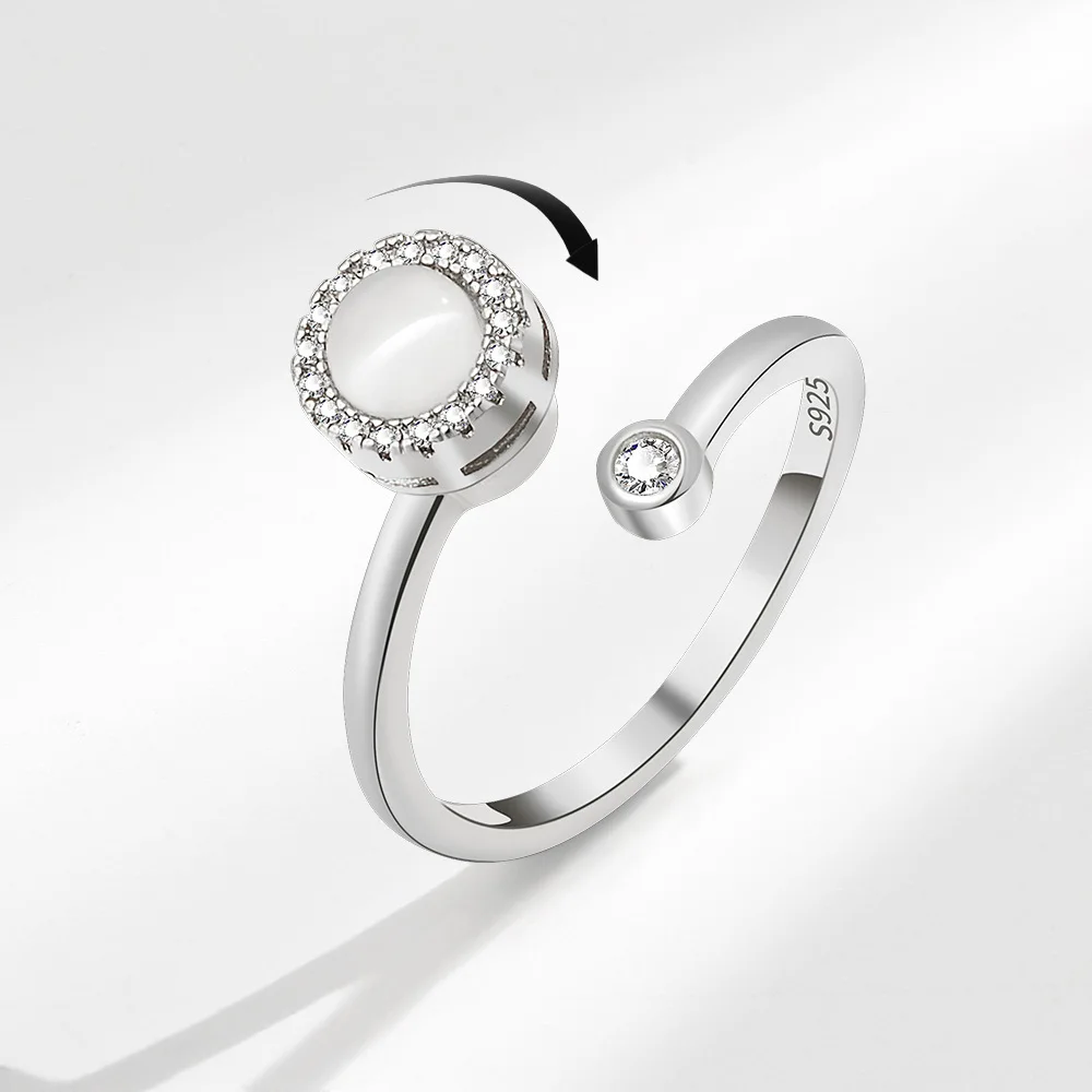 VENTFILLE 925 Sterling Silber Mond Und Sterne Zirkon Drehbare Ring Für Frauen Geschenk Diamant Stress Lindern Ring Schmuck Großhandel