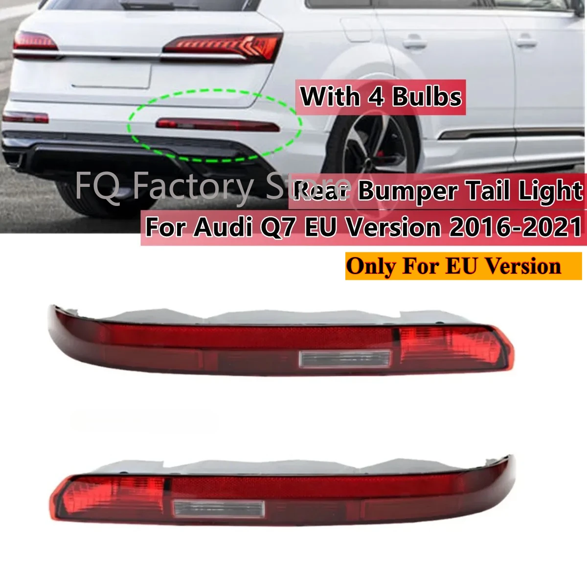 Rear Fog Tail Light Signal LED Rear Reflector Lamp With 4 Bulbs For Audi Q7 2016-2021 4M0945096 4M0945095 EU Version Brake Light