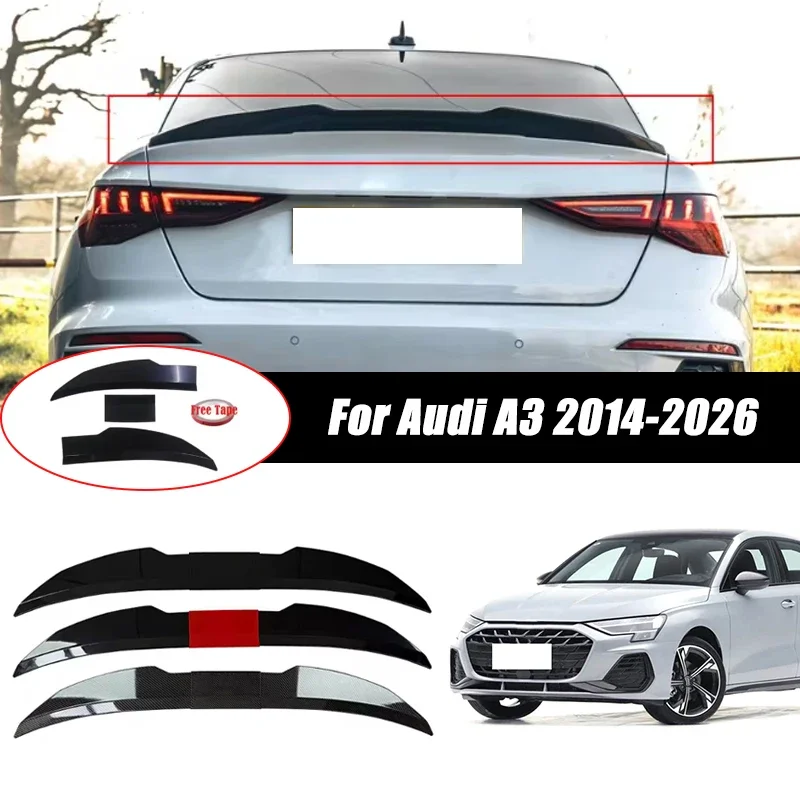 3pcs Sedan Rear Trunk Spoiler For Audi A3 2014-2026 Adjustable DIY Modified Trunk Spoiler Automotive Accessories