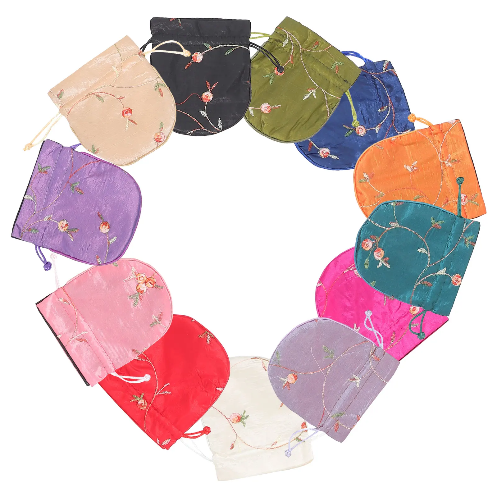 12Pcs Elegant Drawstring Gift Bags Fruit Flower Pattern Cloth Pouches for Jewelry Watches Coins Baby Shower Favors