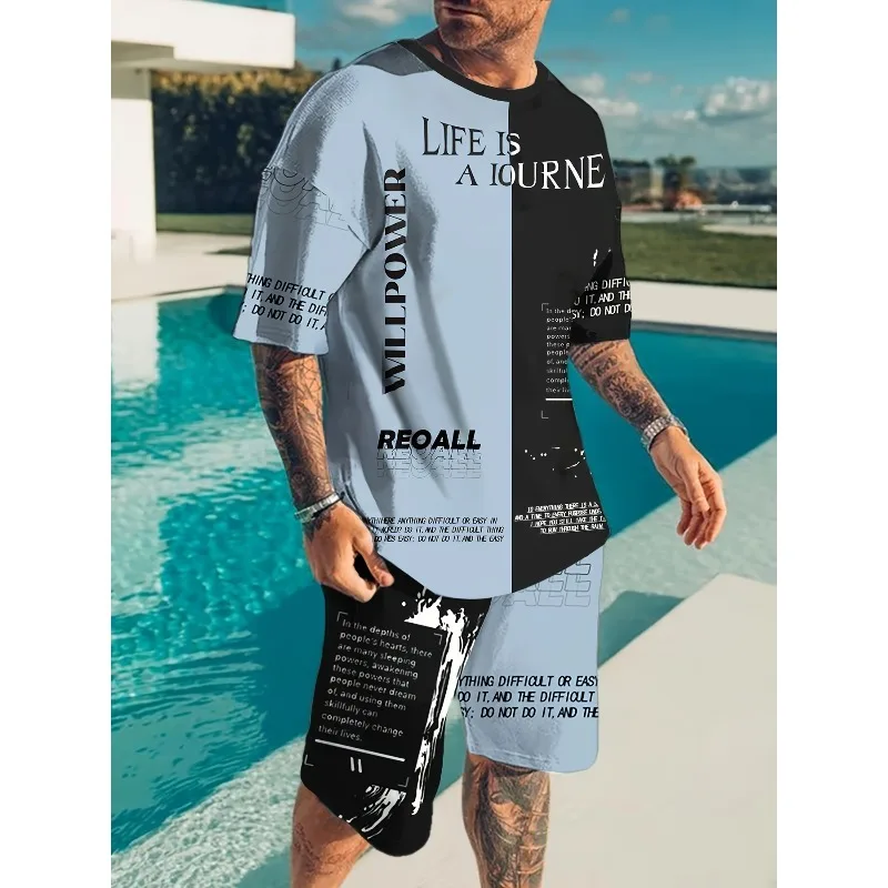 2025 Summer Fashion Trend Street Polyester Fiber Wear Daily 3D Pattern T-shirt Shorts Set Casual Men's Outdoor Sports