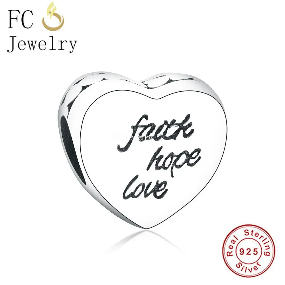 FC Jewelry Fit Original Pan Charms Bracelet 925 Sterling Silver Letter Faith Love Hope Heart Beads Making For Women Berloque