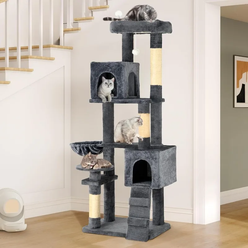 

70.8in Cat Tree Tower for Indoor Cats, Multi-Level Cat Furniture with Scratching Posts, Cat Window Padded Plush Perch, Cozy