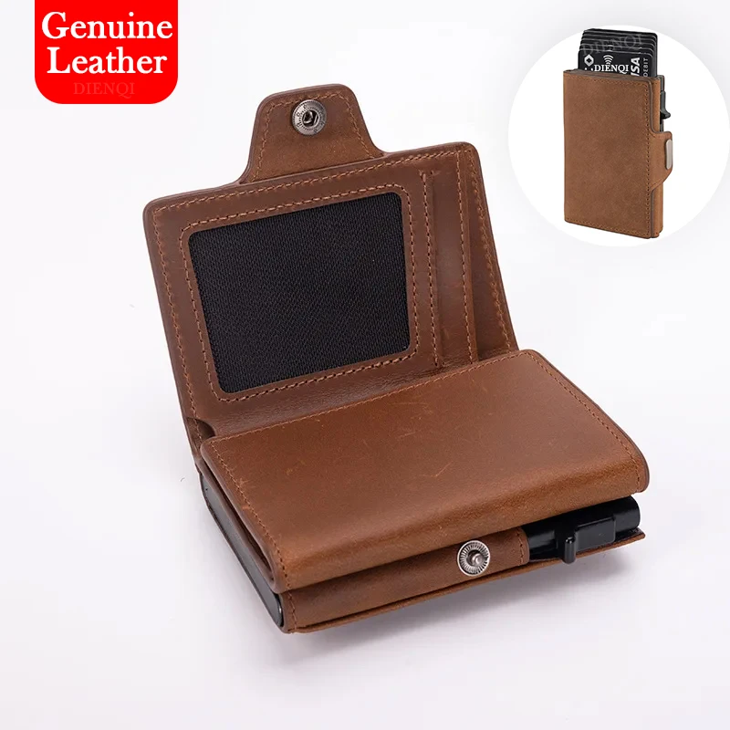 Genuine Leather Mens Wallet RFID Card Holder Cow Leather Bank Credit Cardholder Coin Pocket Short Purse Trifold Wallets for Men