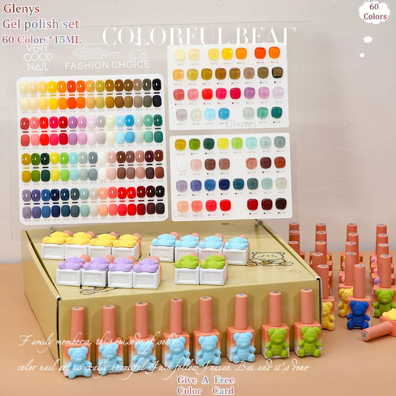 

Glenys 60 Color nail polish Gel All Network Popular Advanced Semi Permanent Soaking gel UV LED Nail Salon Nail Art Clearcoat Set