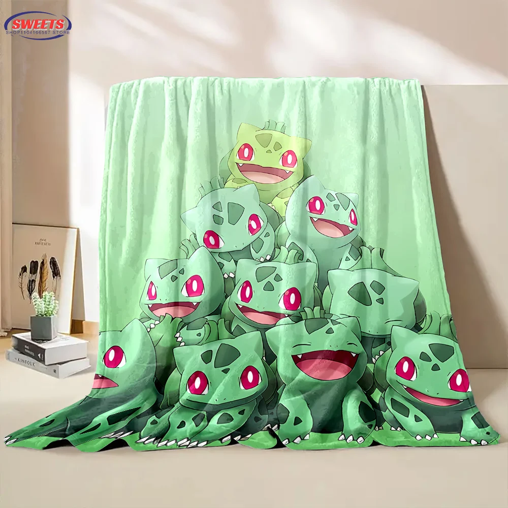 3D Miniso pokemon Bulbasaur Cartoon Flannel Blanket for Bed Bedroom Sofa Picnic,Throw Blanket for Cover Outdoor Leisure Nap Gift