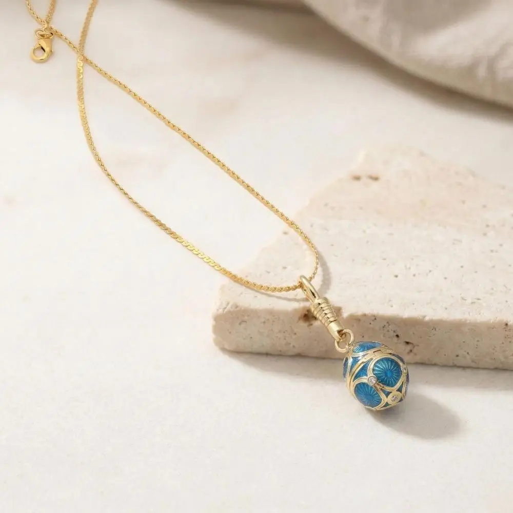 Egg Shaped Zodiac Locket Necklace Copper Material Colorful Enamel Coating Vintage Egg Necklace Thin Clavicle Chain Openable