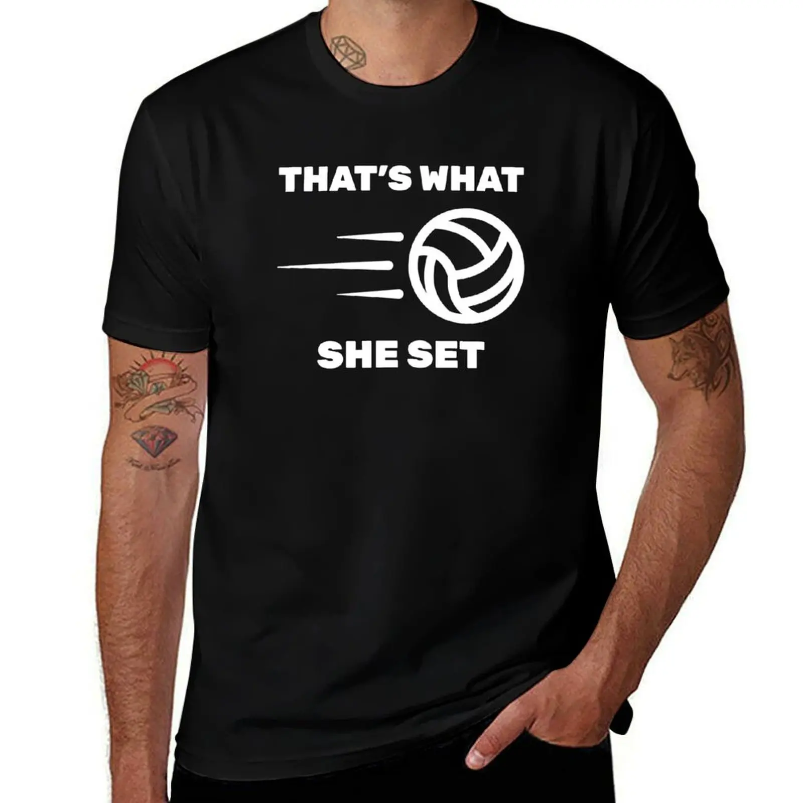 Volleyball Pun That’s What She Set T-Shirt Classic Print Short Sleeve Shirt T-Shirt