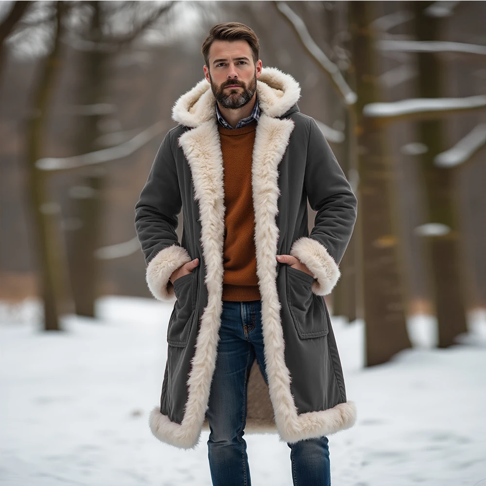 

Мужское флисовое пальто-тренч: простое, однотонное, удобное, с капюшоном, длинное, теплое, прямого кроя, свободное, ветрозащитное, с карманами