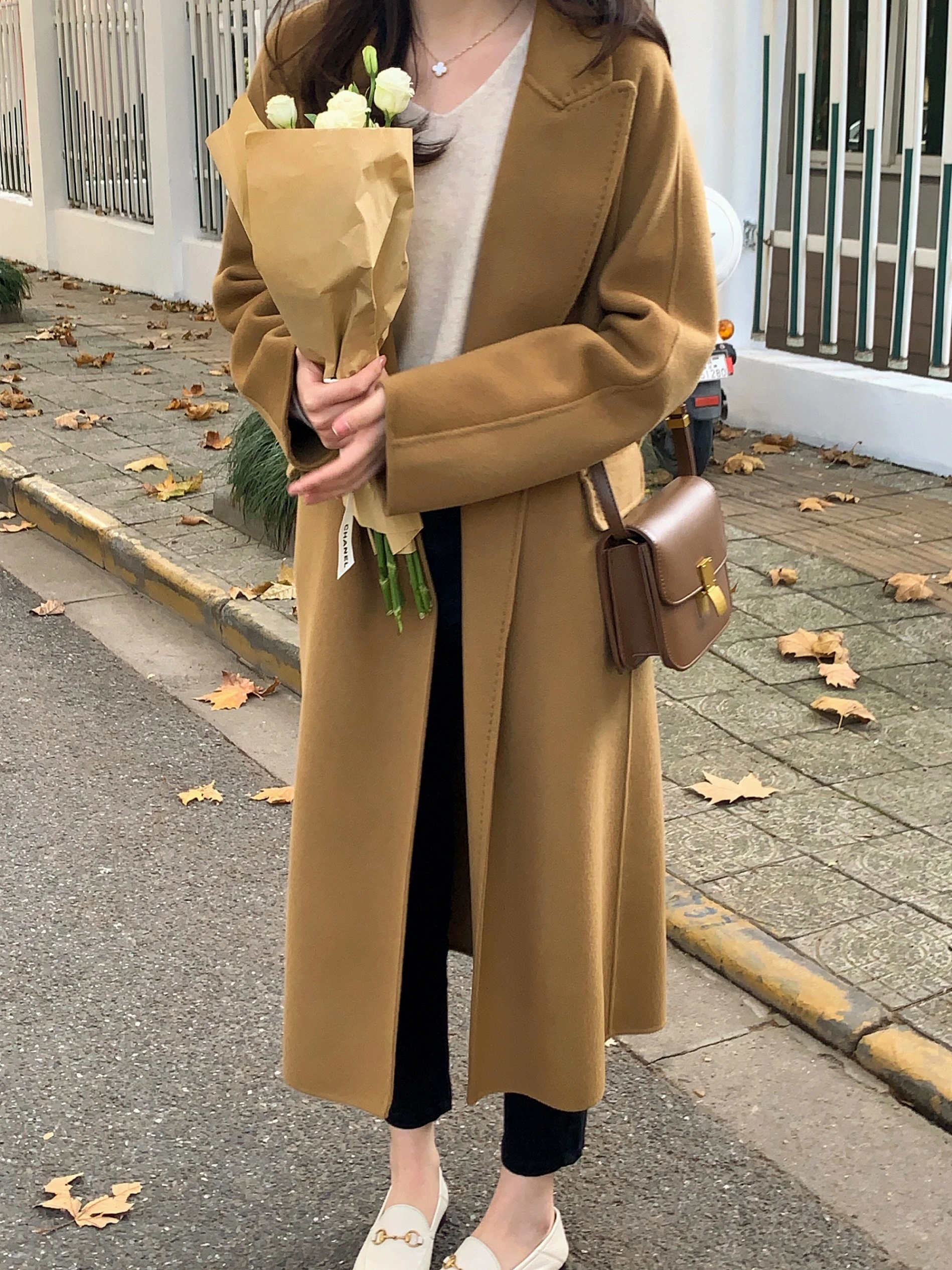 

Двустороннее шерстяное пальто из кашемира для женщин, повседневное, свободного кроя, средней длины, премиум-класса, осенне-зимняя новинка