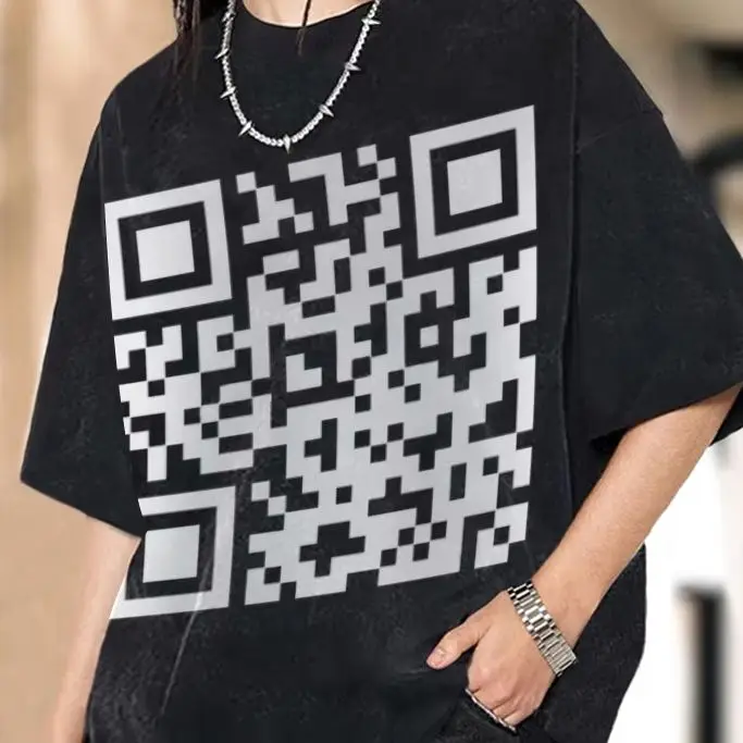 

QR Code Graphic T-shirt 100% Cotton Washed T shirts for Women 2024 Fashion New Y2k Denim Shirts Streetwear Soft Mineral Tees