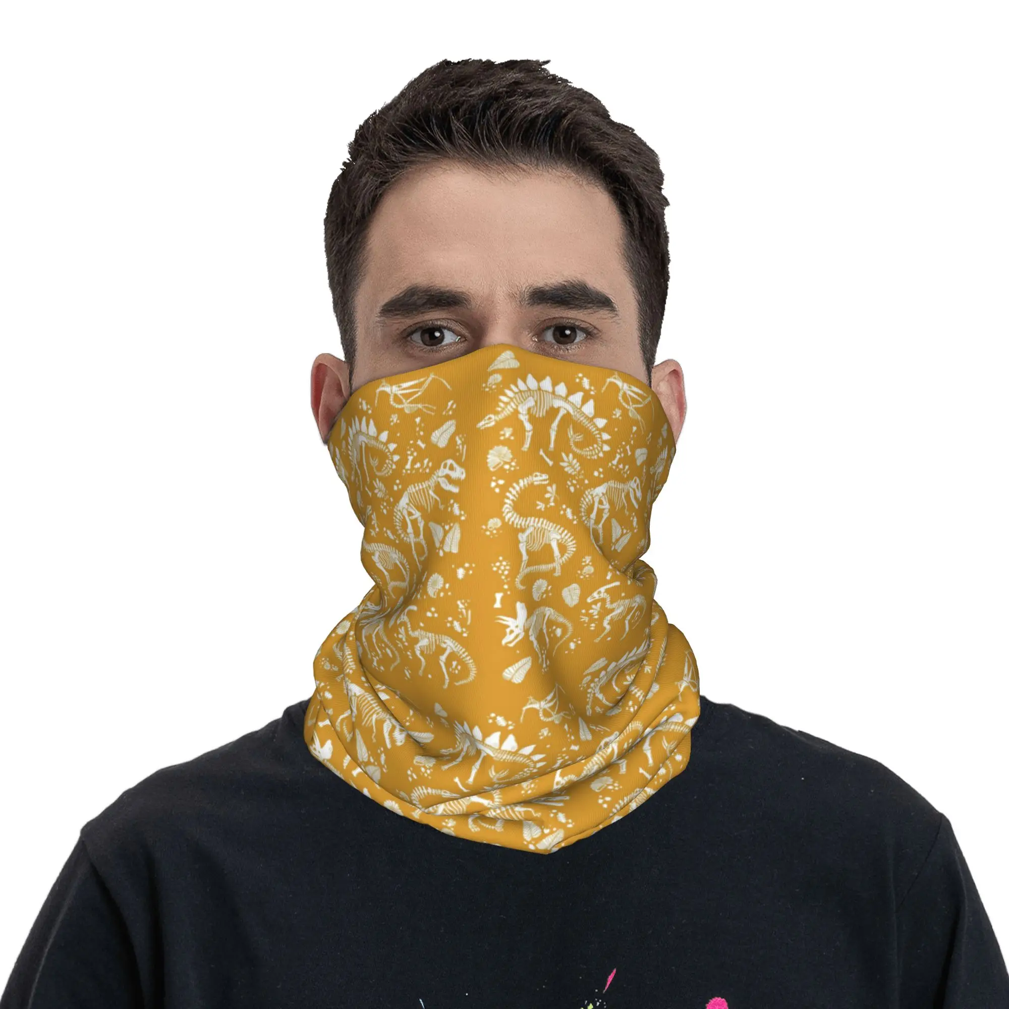 Fósiles de dinosaurios excavados, pañuelo para el cuello con estampado de mostaza, máscara, bufanda, diadema para correr, unisex, para adultos, para todas las estaciones