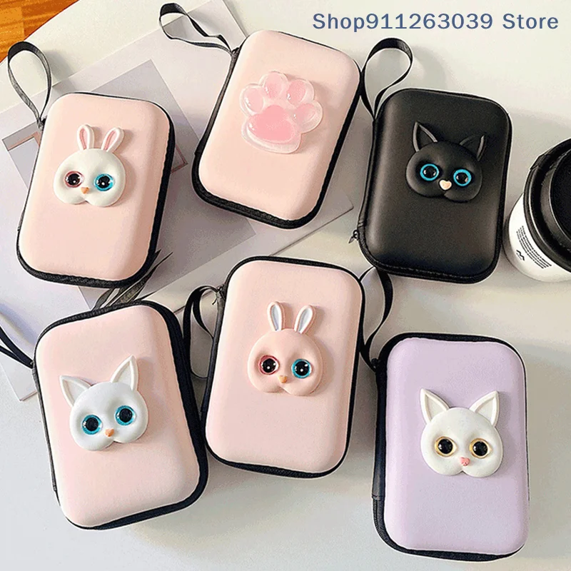 Cute Cat Eva/Leather Digital Product Organizer Headphone Cable Organizer Charger U Hard Drive Travel Storage Bag