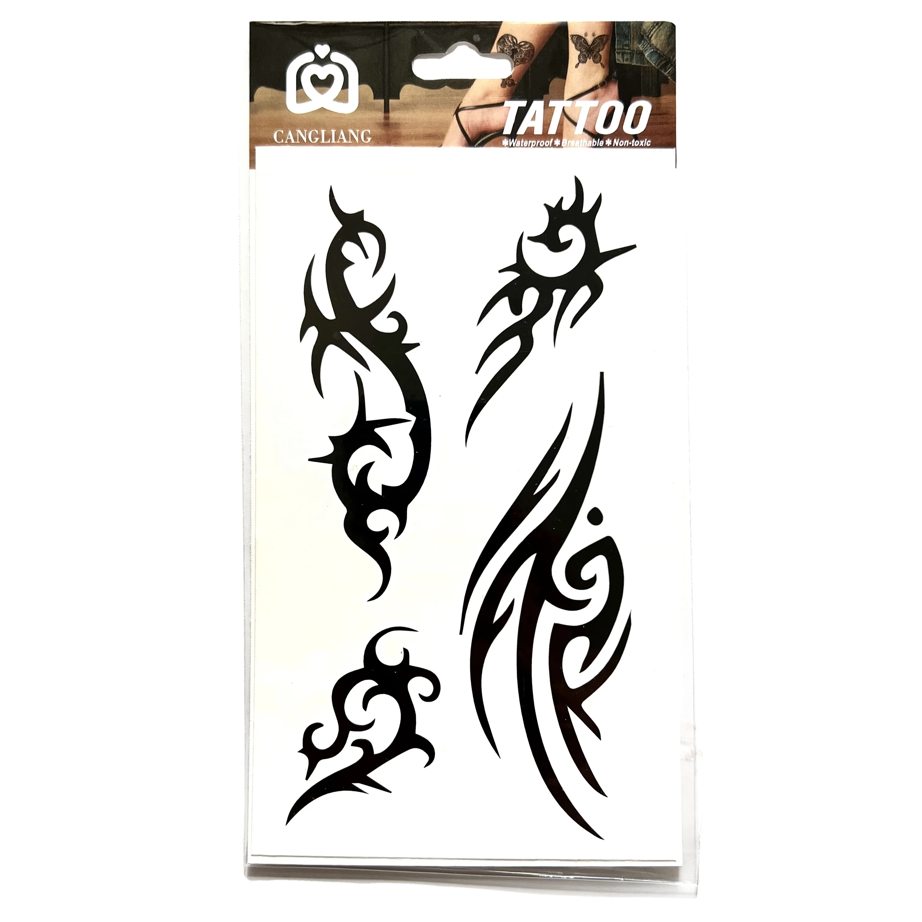 Tatuaje temporal Tribal negro, aspecto realista, cuello, pecho, brazo, pegatina impermeable para hombres