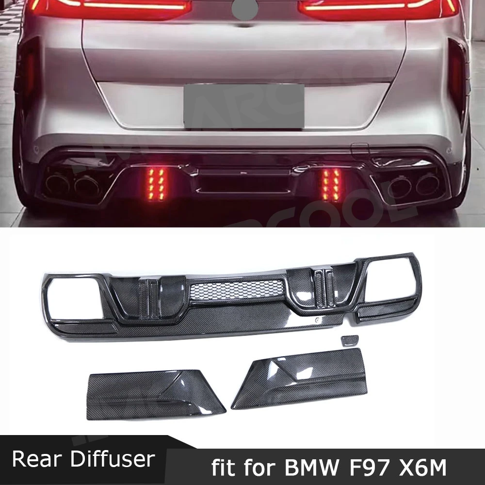 

JMCARCOOL задний диффузор из углеродного волокна для BMW F96 X6M 2019-2022, бампер, спойлер, сплиттер, клапаны, защита, комплект кузова