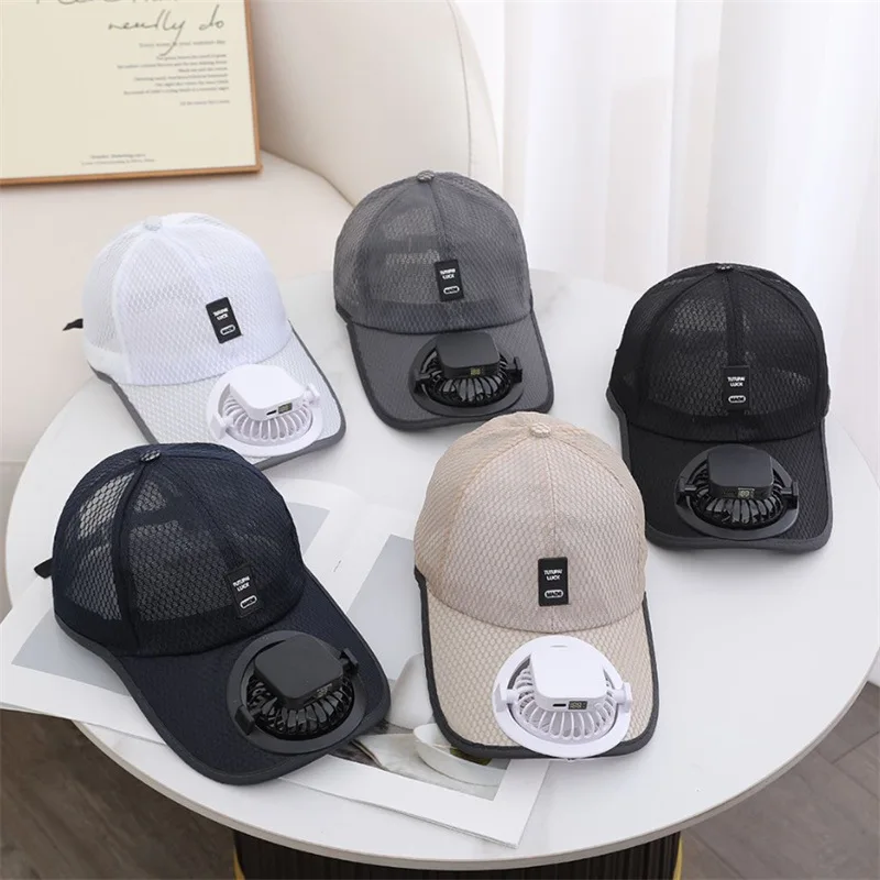 Sommer-Mesh-USB-Solar-Ventilator-Baseballkappe für Herren und Damen – Verstellbare, atmungsaktive, schnell trocknende Laufmütze für Outdoor-Sportarten