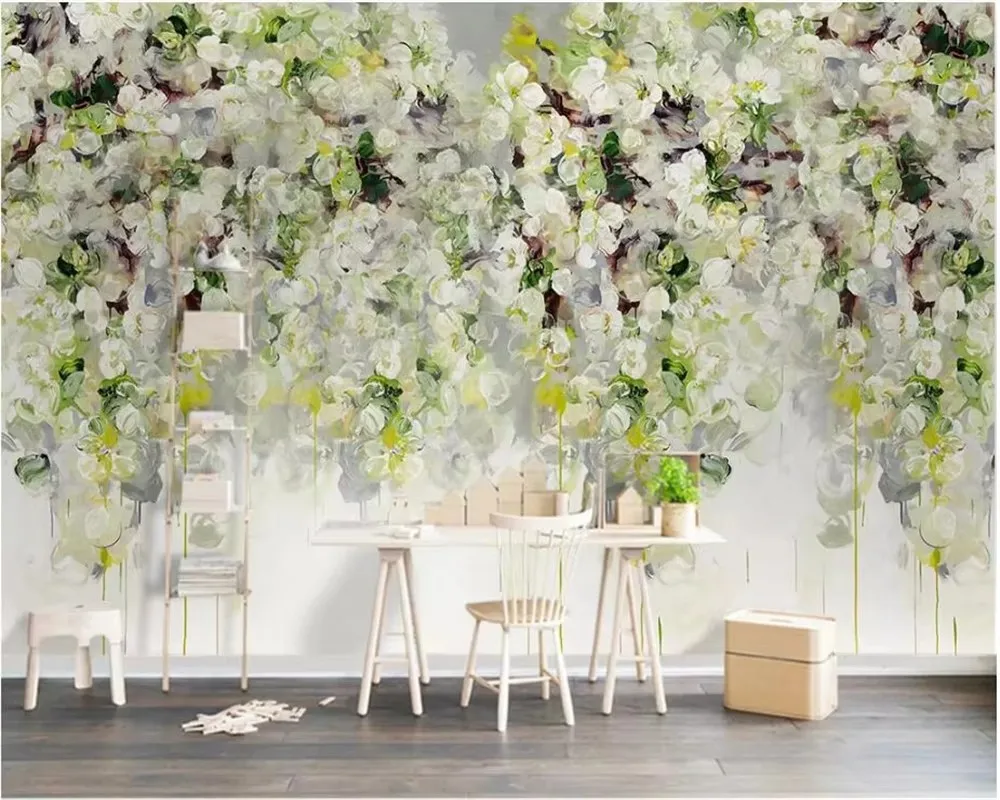 Custom size wallpaper murals simple small fresh green leaf flower landscape background wall painter house decoration wallpaper