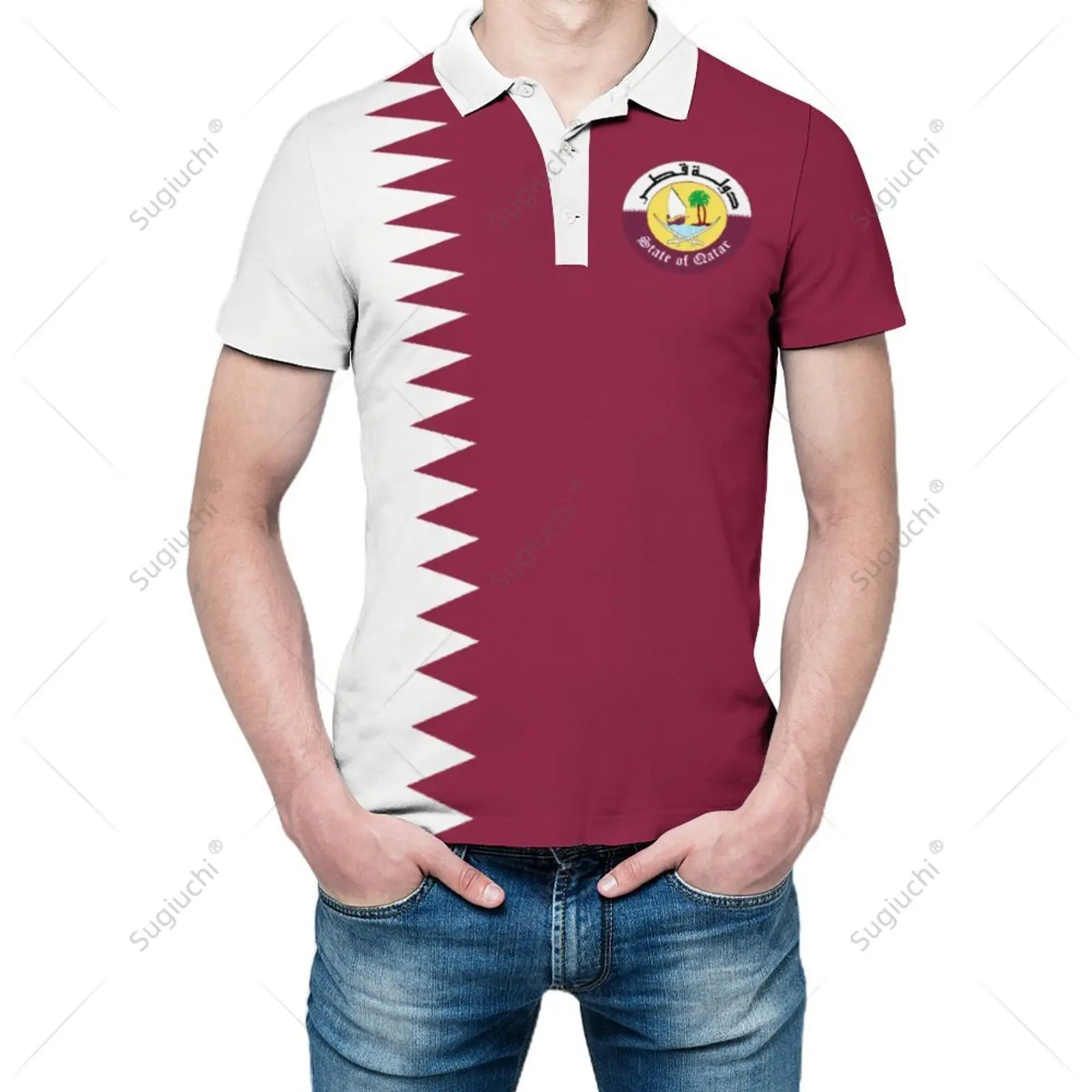 Unisex Polo Shirt Qatar Flag 3D Print Man Polo Fashion Clothing Tracksuits Short Sleeves