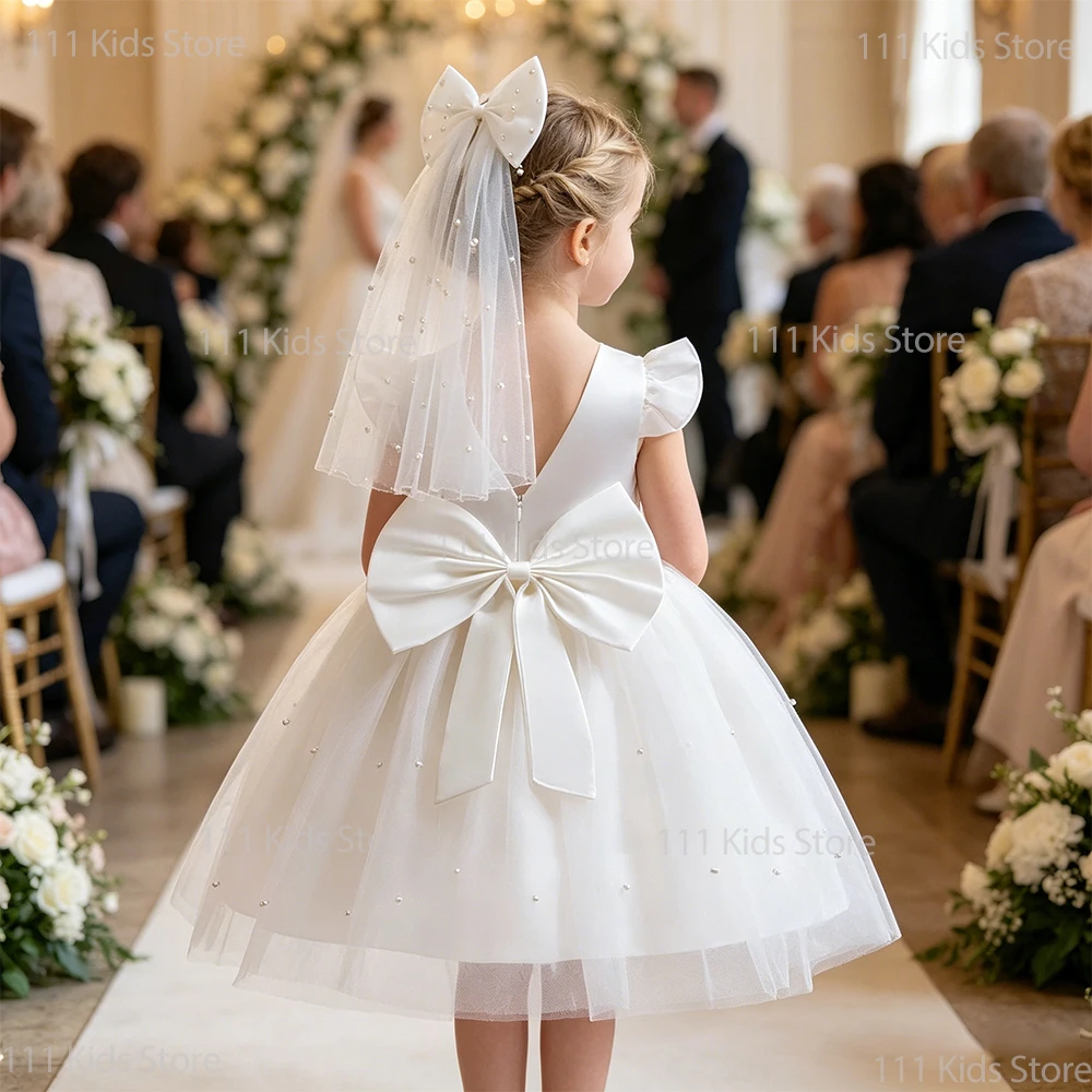 

4-8Y Girls Princess Tutu Dress Toddler Kids Formal Wedding Dress for Baptismal White Costume Children Birthday Party Dress Gown