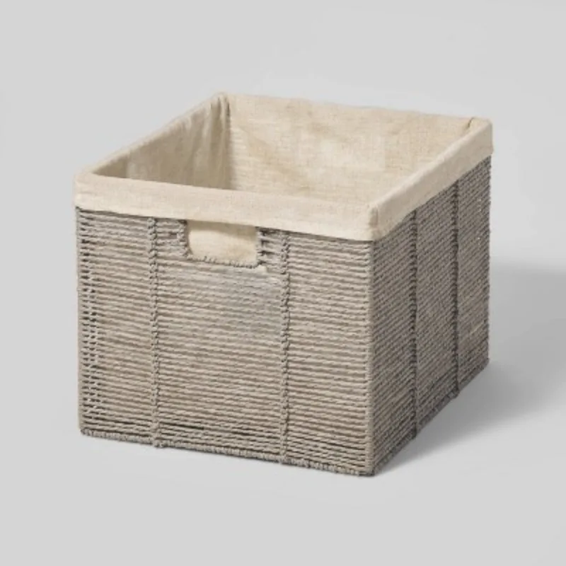 

Large Lined Woven Milk Crate Grey - Decorative Storage Basket, Rectangular, Traditional Style