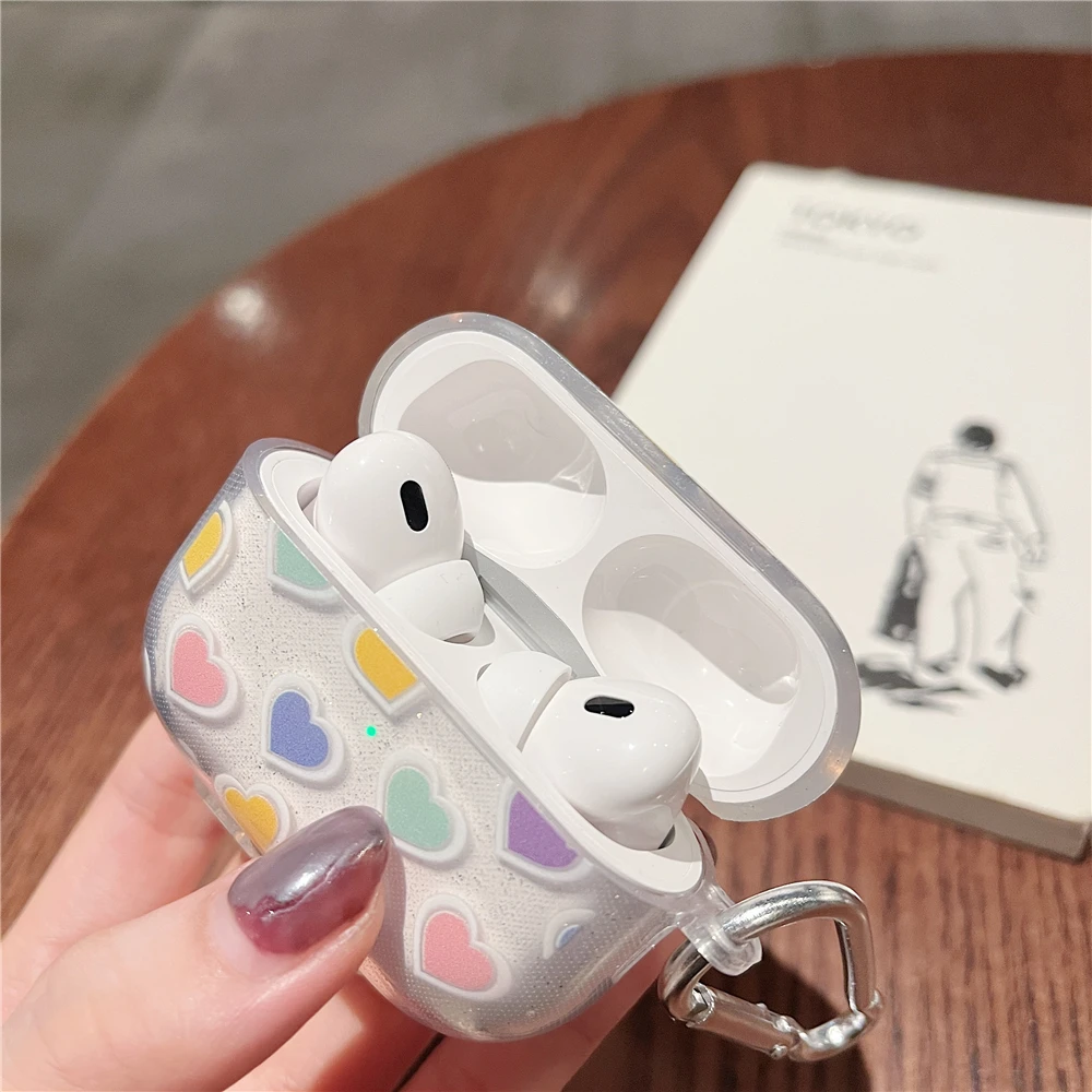 Transparent Flower Love Earphone Case For Apple AirPods Pro 2 Cute Glitter Bling Wireless Headset Soft Cover For Air Pods 3 Pro