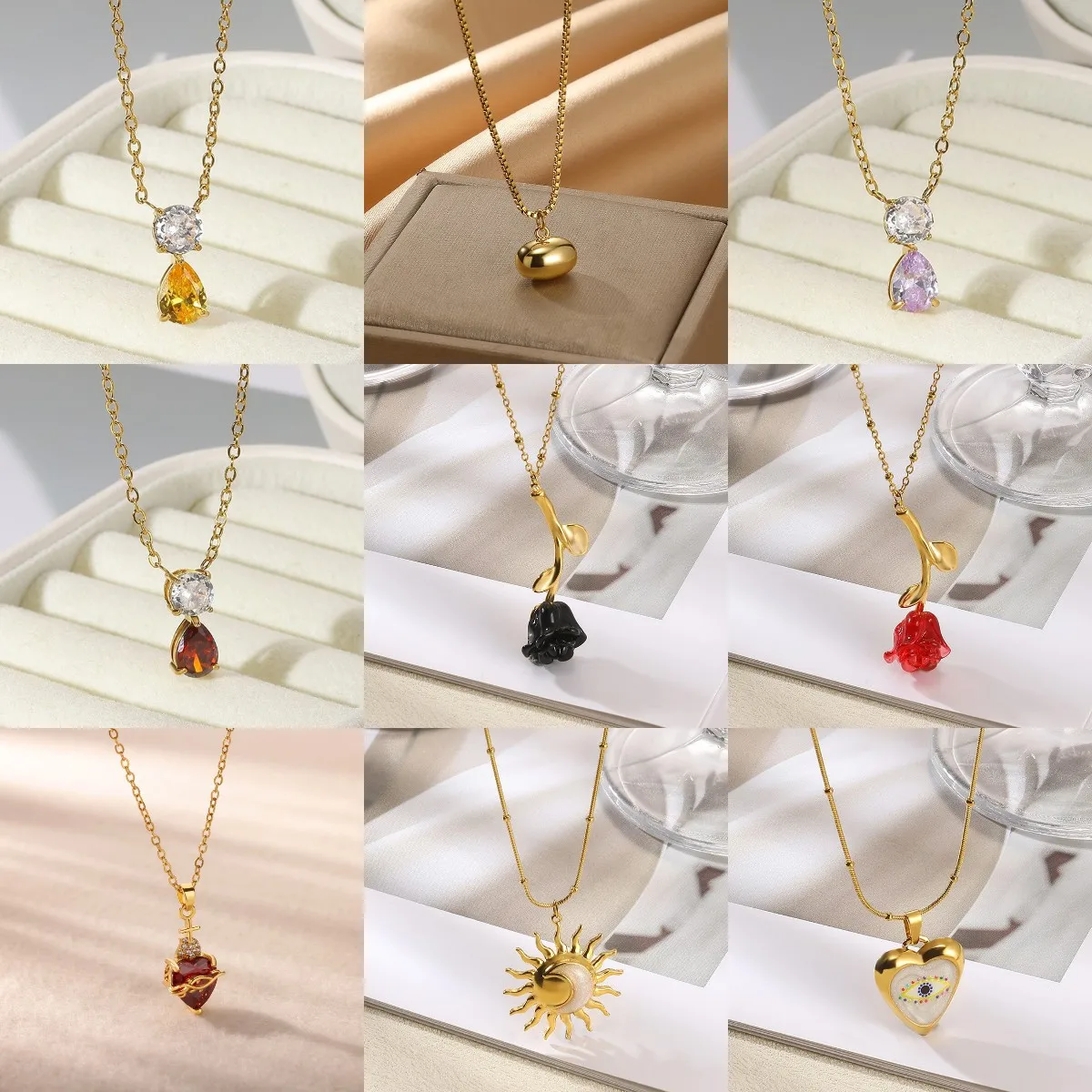 Mode Edelstahl Rose Anhänger Halskette 18 Karat vergoldet herzförmige Geburtsstein Halskette stilvoller Schmuck Kostenloser Versand