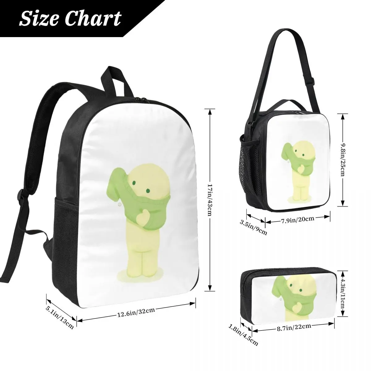 Smiski กระเป๋าเป้สะพายหลังนักเรียนชายหญิง BookBag กระเป๋านักเรียนแล็ปท็อปไหล่กระเป๋า 3 PS ถุงอาหารกลางวันฉนวนดินสอกรณี