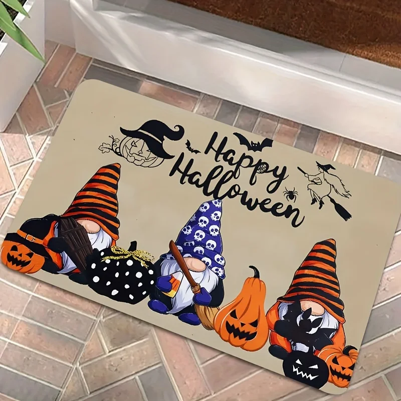 

1pc Halloween Gnome Doormat - with Festive Gnome & Pumpkin Design, Durable Polyester Carpet for Home Entrance