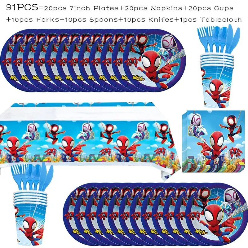 Spidey And His Amazing Friends Birthday Party Decoration Spiderman Theme Tableware Cup Plate Spidey Balloon Supplies For Kids