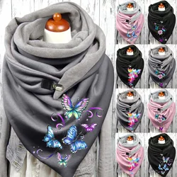 New Fashion Winter Women Scarf Funny Butterfly Flower Printing Button Soft Wrap Casual Warm Scarves Shawls Women Cotton Scarves