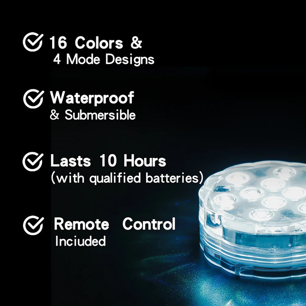 10Led Swimming Pool Light RGB Dive Fish Light Remote Control 16 Color LED Underwater Lamp with Suction Cups for Vase Aquarium