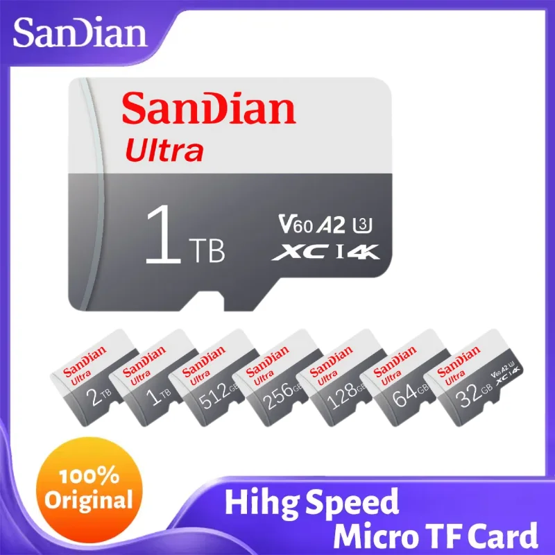 

Карта памяти Sandian Class10 2 ТБ 512 ГБ Read High Speed Smart HC 1 ТБ Real Capacity MINI Micro TF SD Card Cartao De Memoria для БПЛА