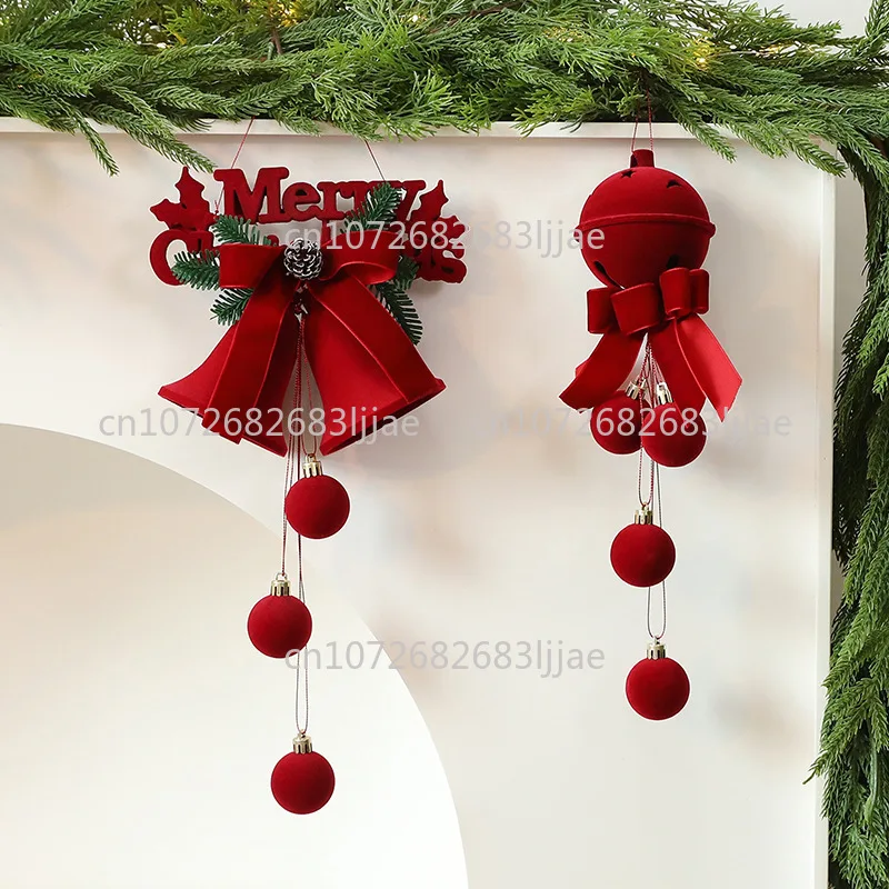 

Merry Christmas Flocking Bells Decoration Pendant Shop Window Holiday Decoration Pendant